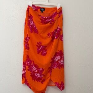Orange Floral Midi Skirt